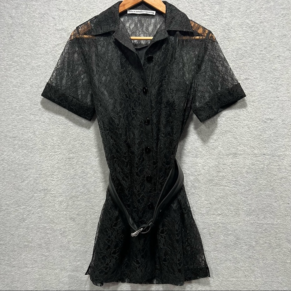 Alexander Wang Lace Belted Mini Dress Pocket Womens Sz 8
